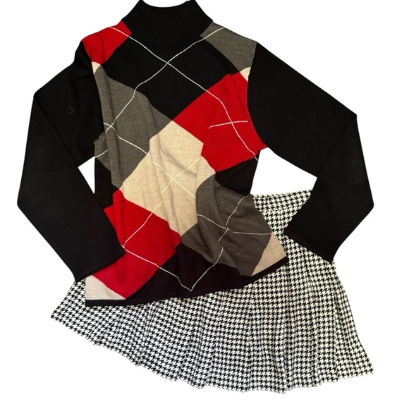 Vintage SAG HARBOR argyle turtleneck tartan red gray black women’s size large - Picture 1 of 11